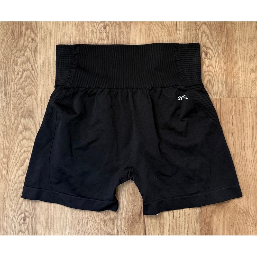 AYBL Women's Empower Seamless Compression Shorts Black High Waisted Gym Size XL